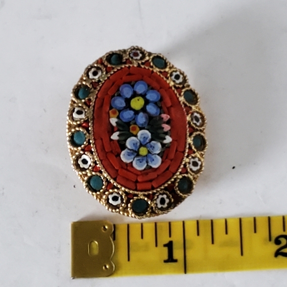 Vintage Italian Micro Mosaic Floral Pin Brooch - Picture 4 of 4